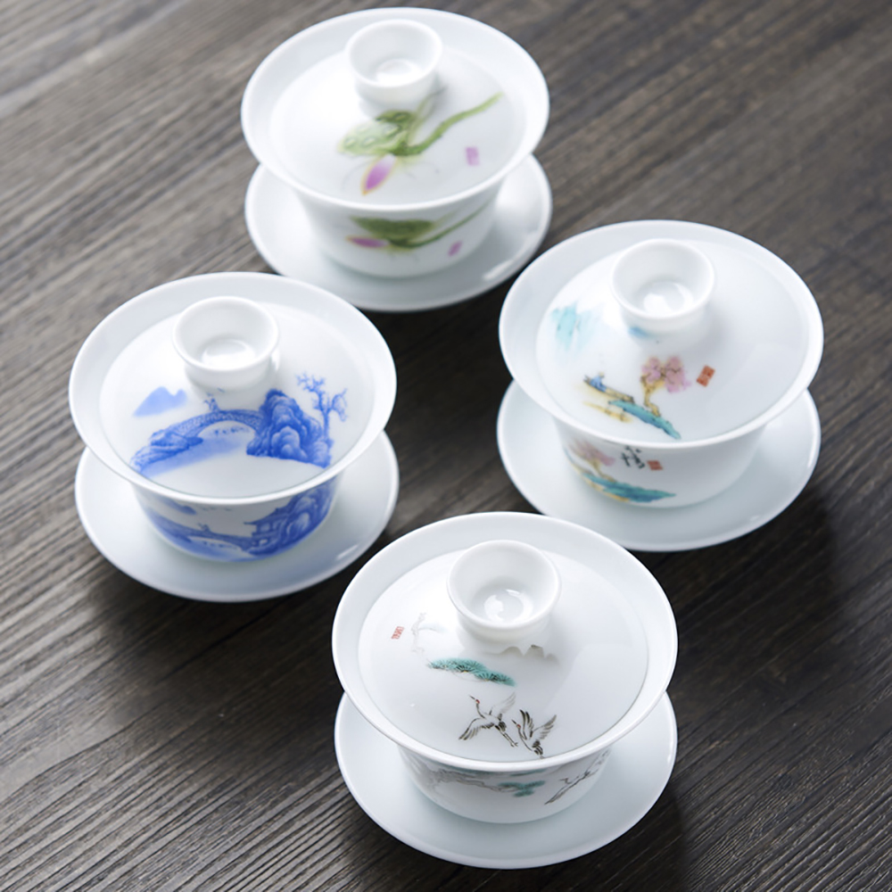 Hand Drawn White China Gaiwan  - đánh giá và giá Matcha Bowl Chawan